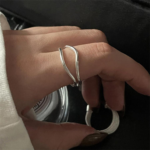 Silver Color Twist Lines Open Rings For Women Minimalist  Rings Jewelry-JW01408-Veeddydropshipping