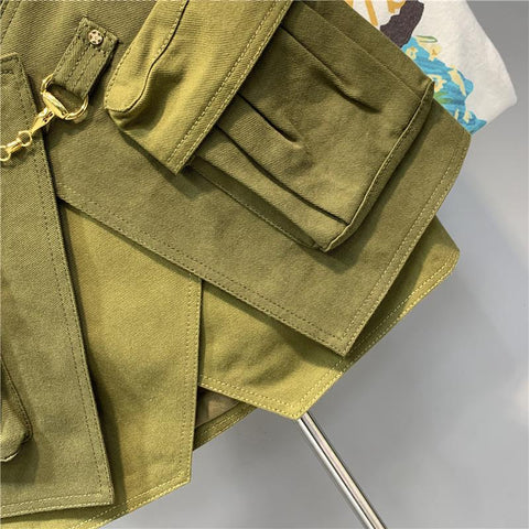 Cargo Denim Skirt Women A-line Skirt-WF00586-Veeddydropshipping