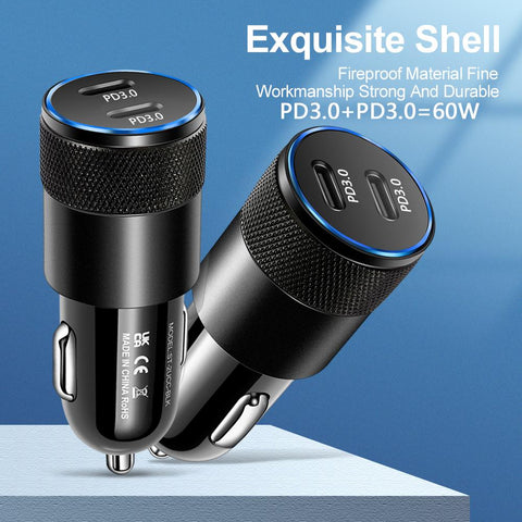 Double PD3.0 60W Car Quick Charger USB Type C-PA01139-Veeddydropshipping