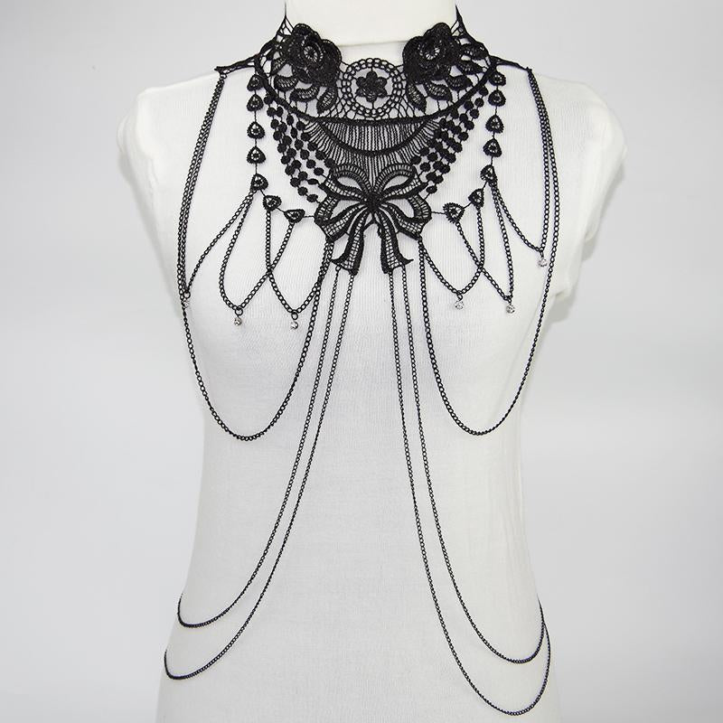 Black Lace  Chain  Jewelry  Women Cosplay Halloween -JW01368-Veeddydropshipping