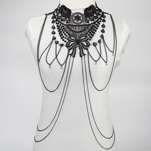 Black Lace  Chain  Jewelry  Women Cosplay Halloween -JW01368-Veeddydropshipping