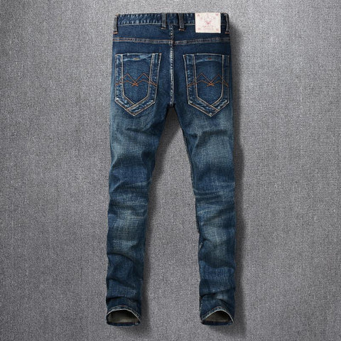High Quality Retro Dark Blue Elastic Slim Fit Ripped Jeans-MF00681-Veeddydropshipping