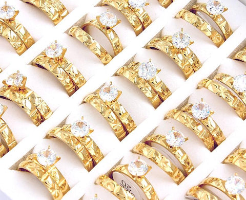 Bulk Job CZ Crystal Stainless Steel Gold Ring  -JW00427-Veeddydropshipping
