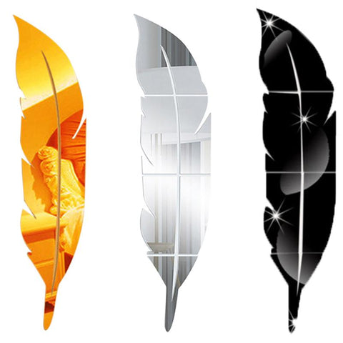 Large Feather 3D Mirror Wall Sticker-HA00223-Veeddydropshipping