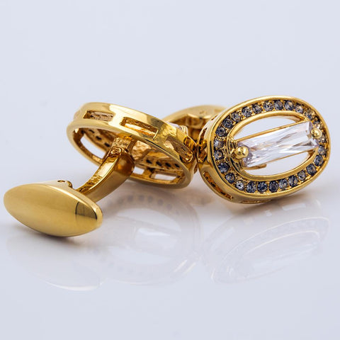 brand men shirt cuff button oval Gold-color cufflinks -JW01313-Veeddydropshipping