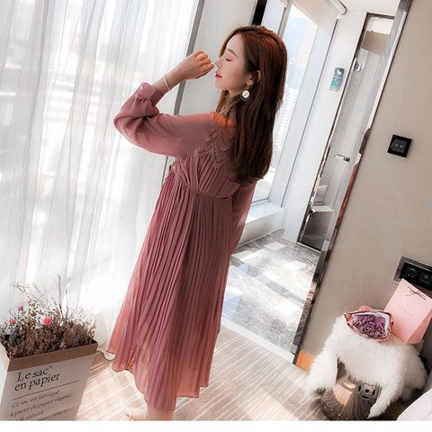 Chiffon Dresses Maternity Clothes For Pregnant Women Long Sleeve-TB00599-Veeddydropshipping