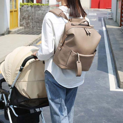 Diaper Bag Backpack for Mom Pu Leather Multifunctional-TB00207-Veeddydropshipping