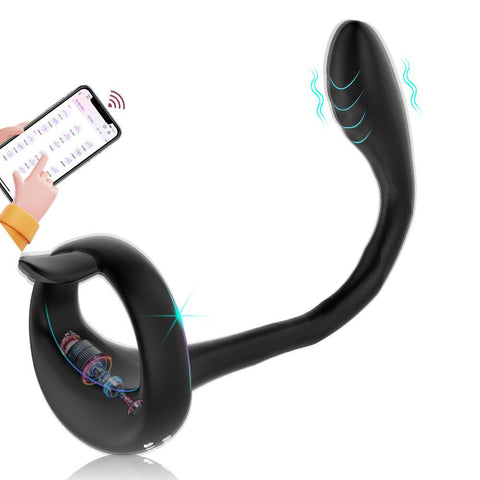 Cock Vibrator Male Prostate Massager Testicle Penis Ring Anal Butt Plug -BH01219-Veeddydropshipping