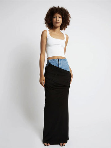 Women High Waist Denim Maxi Skirt-Veeddydropshipping