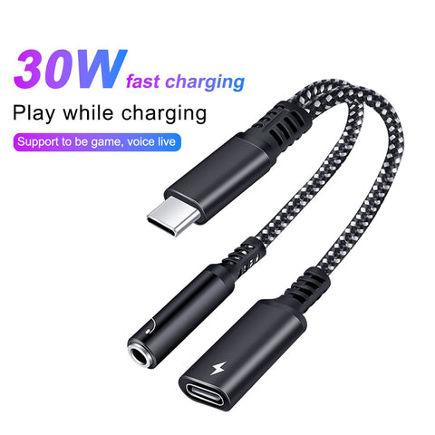 2 In 1 USB C To 3.5mm Headphone Jack Type C Charge Adapter-Veeddydropshipping