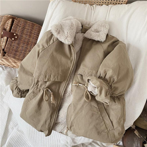 Baby Boys Khaki Lamb Wool Blend Parkas Coat Autumn Winter Coats Fur Jackets-TB01004-Veeddydropshipping