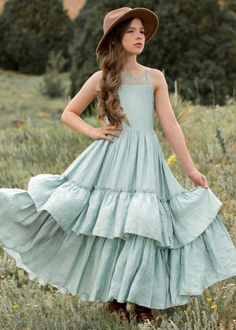 Plus Size Princess Lace Ruffles Layered Dress Baby Kids Flower Girls-TB00842-Veeddydropshipping