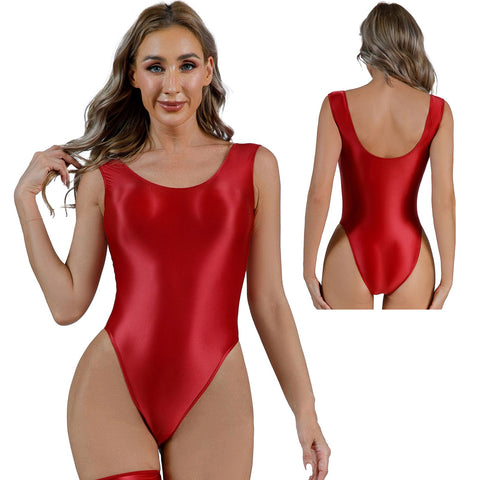 Womens Glossy Backless Bodysuit Pool Party Swimsuit One Piece Swimwear -OS00235-Veeddydropshipping