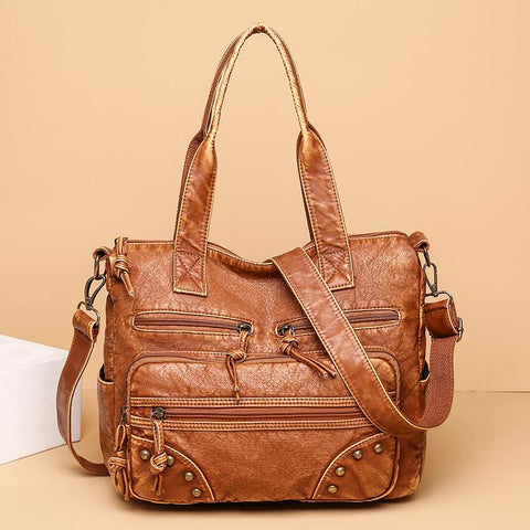 Handbags Pu Leather Soft Tote Bags Large Capacity Brown Shoulder-BS00125-Veeddydropshipping