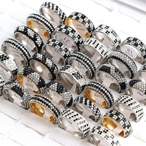 36pcst  Fashion Rhinestones Stainless Steel Rings -JW00415-Veeddydropshipping