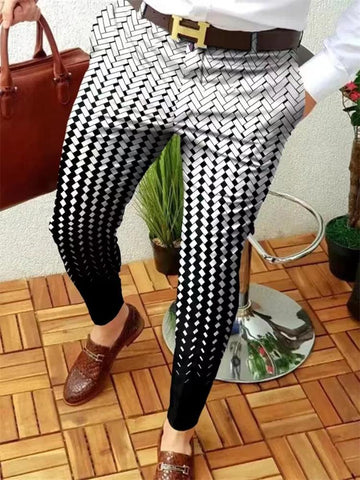 Suit Pants Zipper Retro Striped Plaid Print Straight-MF00400-Veeddydropshipping