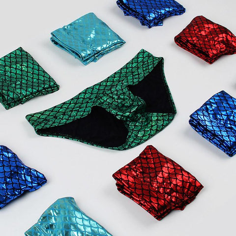 Fish Skin Leather Shorts Men U Convex Low Waist Male Underpants-MF01706-Veeddydropshipping