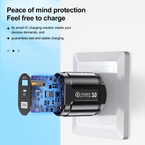 USB Fast Charger 20W PD Fast Charging QC3.0 Mobile Phone Charger-PA00028-Veeddydropshipping