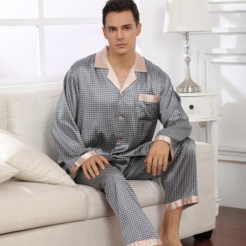 Euro/US Size Long Sleeve Pajamas Sleeping Suit Housewear Silk Pajamas for-MF01594-Veeddydropshipping
