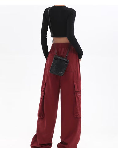 Vintage Women Cargo Pants Low Waist Trousers-WF00510-Veeddydropshipping