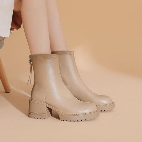 Platform Brown Black Beige White Ankle Boots for Women-BS00929-Veeddydropshipping
