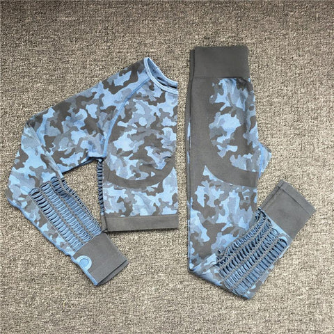 2PCS Camouflage Set Women Yoga Suit Sport Set Gym Workout Clothes Long Sleeve -OS00671-Veeddydropshipping