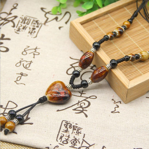 ceramic Bead Heart-shaped pendant sweater chain necklace -JW01249-Veeddydropshipping
