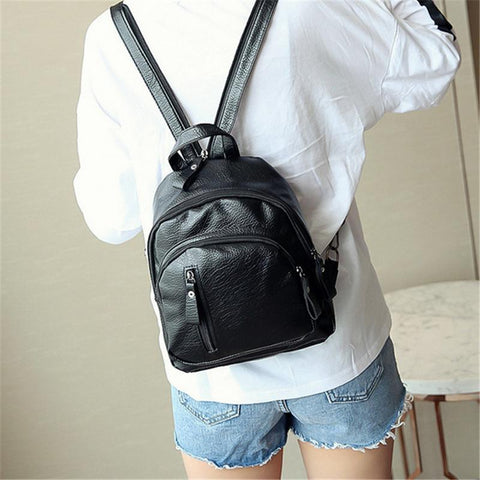 Leather Travel Shoulder Bag Black School Bag Girl Multifunctional-BS00243-Veeddydropshipping