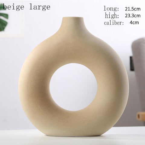 Nordic Vase Circular Hollow Ceramic Donuts Flower Pot-HA00297-Veeddydropshipping