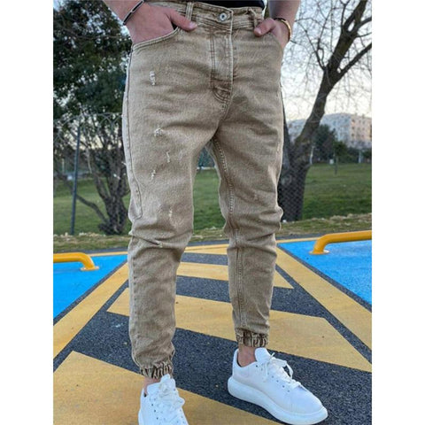 Elastic Waist Casual Pants Green Slim Fit Trousers Khaki-MF00652-Veeddydropshipping