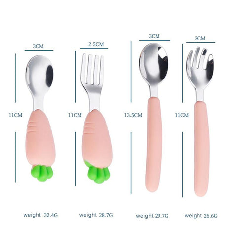 Silicone Baby Spoon Forks Set Cartoon Cat Shaped Dishes for Baby-TB00720-Veeddydropshipping