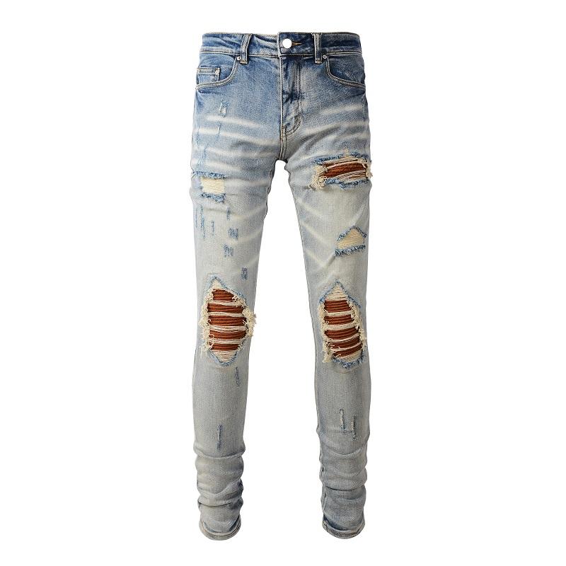 Distressed Blue Streetwear Skinny Stretch Destroyed Holes-MF00584-Veeddydropshipping