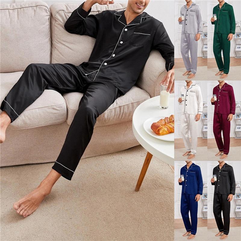 Pijama Turn-down Collar Pajama Sets Long Sleeve Sleep Clothes Male-MF01563-Veeddydropshipping