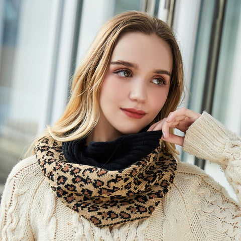 Leopard Print Women Hat And Scarf Set-WF01170-Veeddydropshipping
