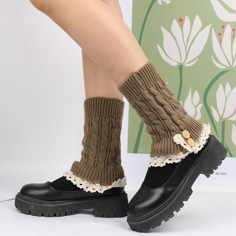 Winter Lace Button Socks Cover Leg Warmers-WF01217-Veeddydropshipping
