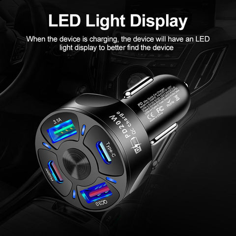 MZX 4 Ports Car Charger Fast Charge 2 USB-A-PA01152-Veeddydropshipping