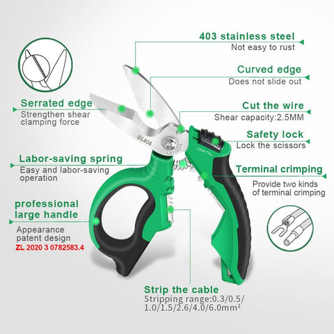 Heavy Duty Electrician Scissors with Wire Cable Stripping-TI00042-Veeddydropshipping