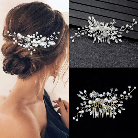 Crystal Wedding Hair Combs Hair Accessories for Bridal  -JW00457-Veeddydropshipping