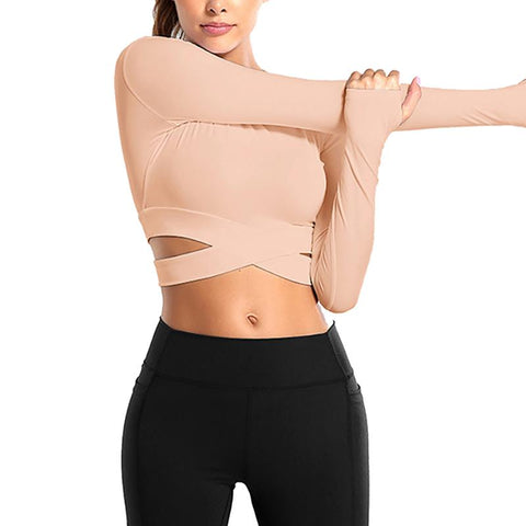 Crop Tops Women Yoga shirts Solid Sports Top Long Sleeve Yoga shirts Sexy -OS00839-Veeddydropshipping