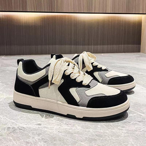 Color Matching Thick Sole Shoes Lace Up Sneakers-BS01399-Veeddydropshipping