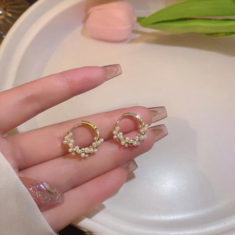 Round Circle Hoop Earrings   Pearl Twist Korean Fashion Jewelry  -JW00281-Veeddydropshipping