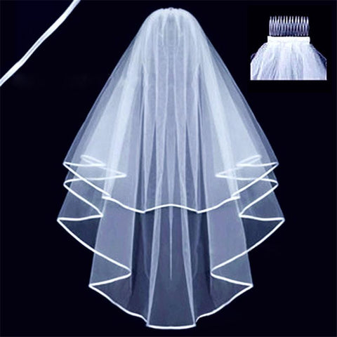 Short Wedding Veil Two Layer With Comb-WF01425-Veeddydropshipping