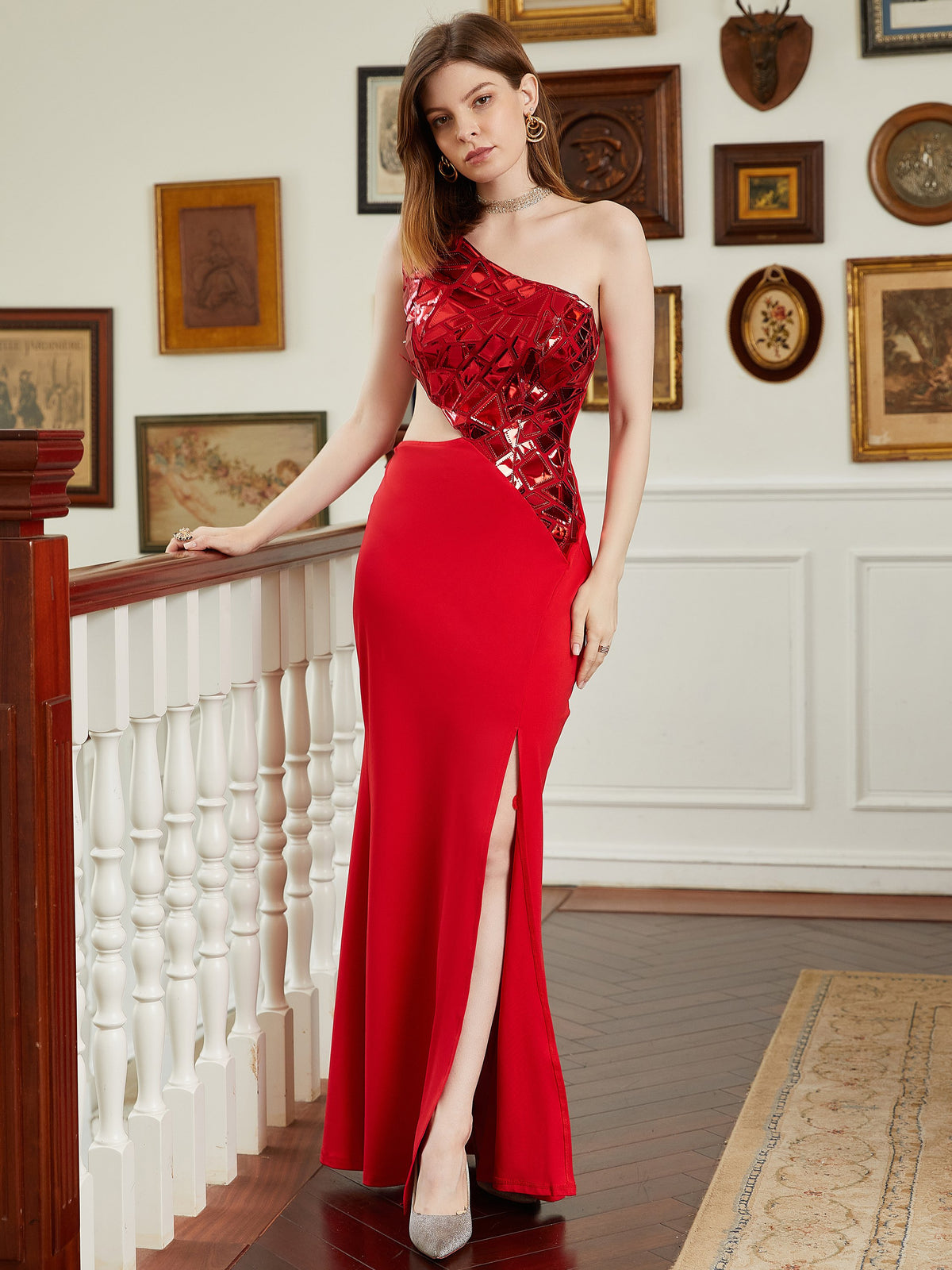 One Shoulder Bling Bodycon Dress-WF01575-Veeddydropshipping