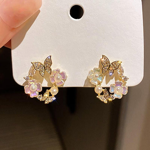 Korean Exquisite Flower Butterfly Earrings For Women Earring Girl-JW01449-Veeddydropshipping