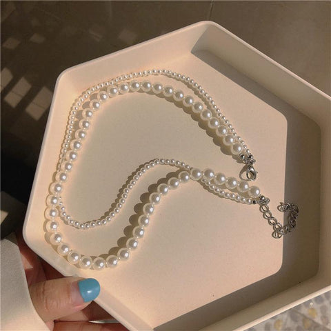 Fashion Double Pearl Necklace For Women Choker Jewelry White Round Wedding -JW00142-Veeddydropshipping