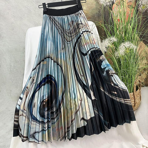 Gradient Thick Skirt A-line Vintage Pleated Long Skirts-WF00486-Veeddydropshipping