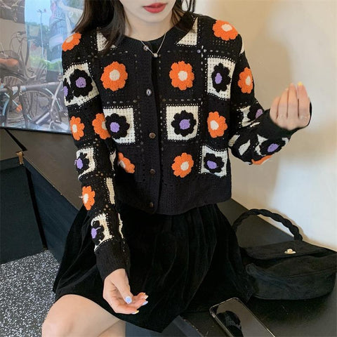 Women Crochet Cardigans Vintage Knitted Sweaters-Veeddydropshipping