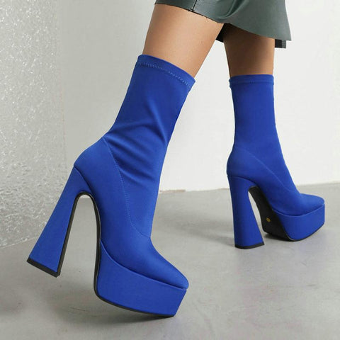 Ankle Boots Platform Square High Heel Ladies Short Boots-BS01049-Veeddydropshipping