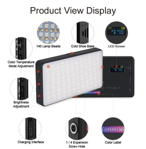 W140 LED RGB Video Light 0-360° Full Color 2500 to 9000K 8W 3100mAh Photography -CE00327-Veeddydropshipping