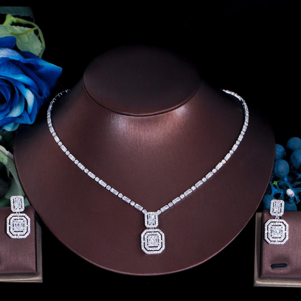 Geometric Square  Shiny Cubic Zirconia Crystal Fashion Jewelry Set  -JW00356-Veeddydropshipping